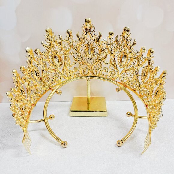 Princess Tiara, Gold Wedding Tiara, Pageant Crown, Crystal Bridal Hairpiece main image 6